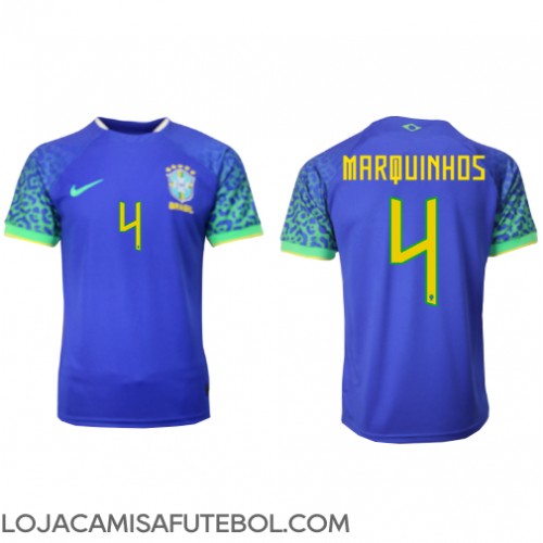 Camisa de Futebol Brasil Marquinhos #4 Equipamento Secundário Mundo 2022 Manga Curta